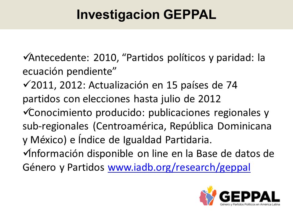 Investigacion GEPPAL Antecedente: 2010, Partidos políticos y paridad: la ecuación pendiente