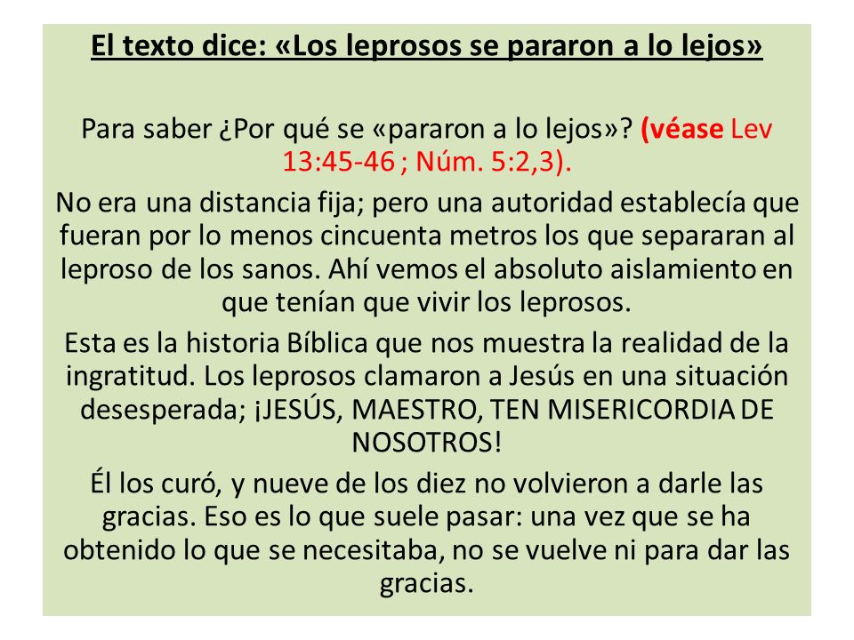 El texto dice: «Los leprosos se pararon a lo lejos»