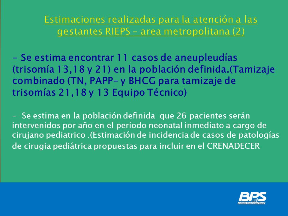 Estimaciones realizadas para la atención a las gestantes RIEPS – area metropolitana (2)