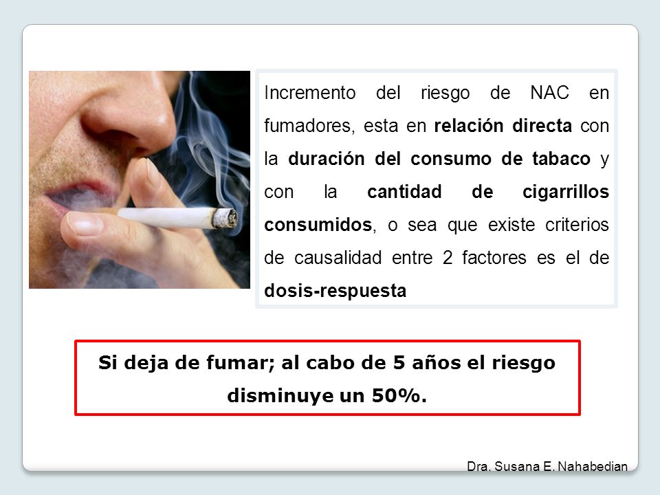Si deja de fumar; al cabo de 5 años el riesgo