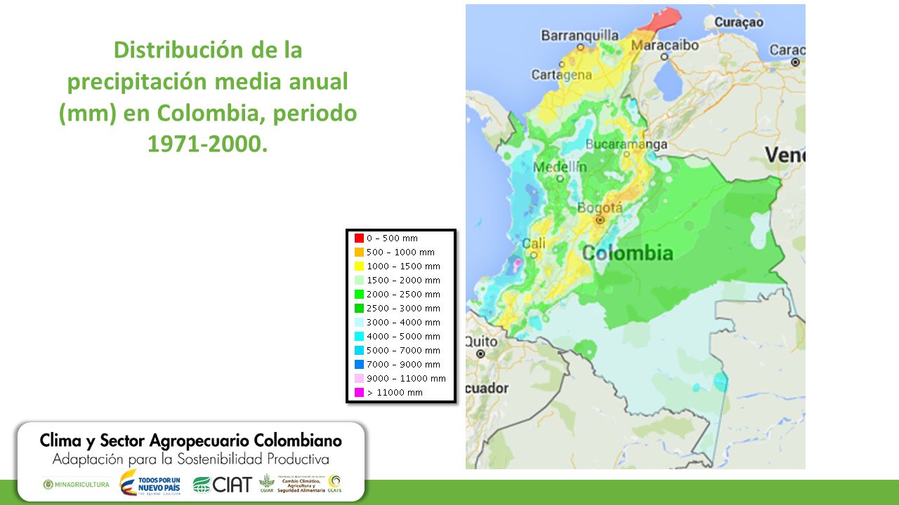 Distribución de la precipitación media anual (mm) en Colombia, periodo