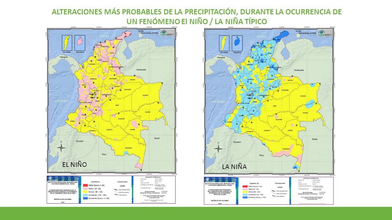 ALTERACIONES MÁS PROBABLES DE LA PRECIPITACIÓN, DURANTE LA OCURRENCIA DE UN FENÓMENO El NIÑO / LA NIÑA TÍPICO