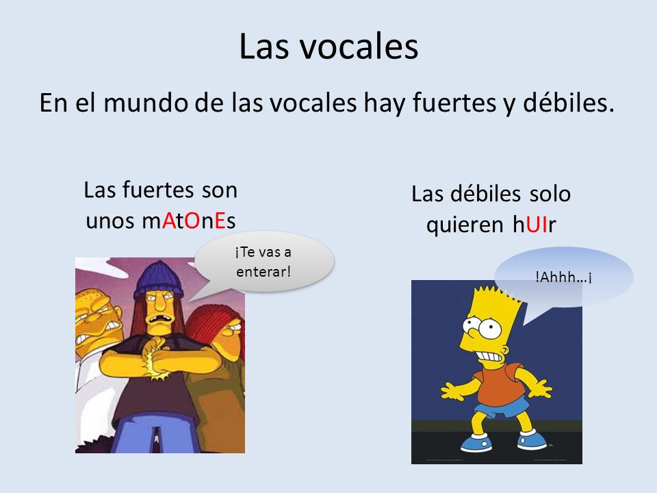 Las vocales En el mundo de las vocales hay fuertes y débiles.