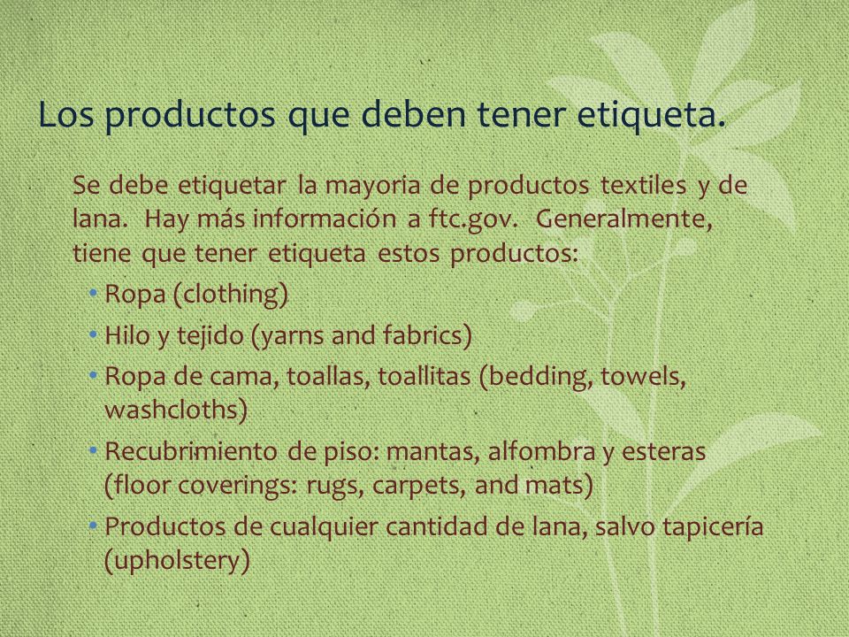 Los productos que deben tener etiqueta.