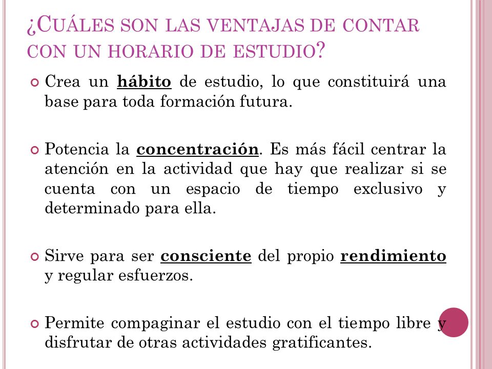 ¿Cuáles son las ventajas de contar con un horario de estudio