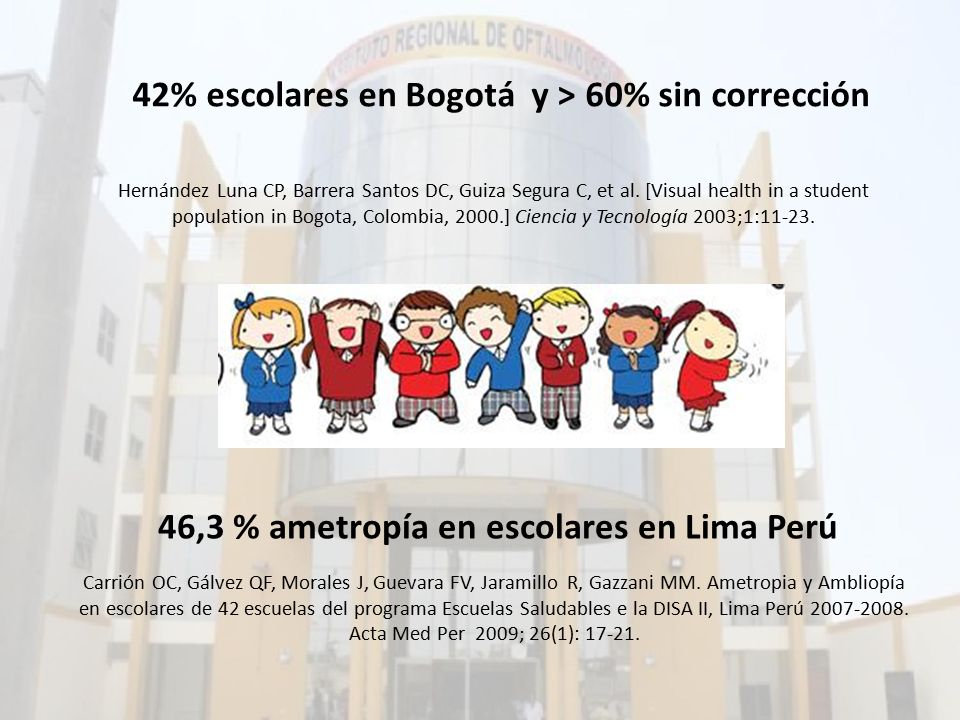 42% escolares en Bogotá y > 60% sin corrección