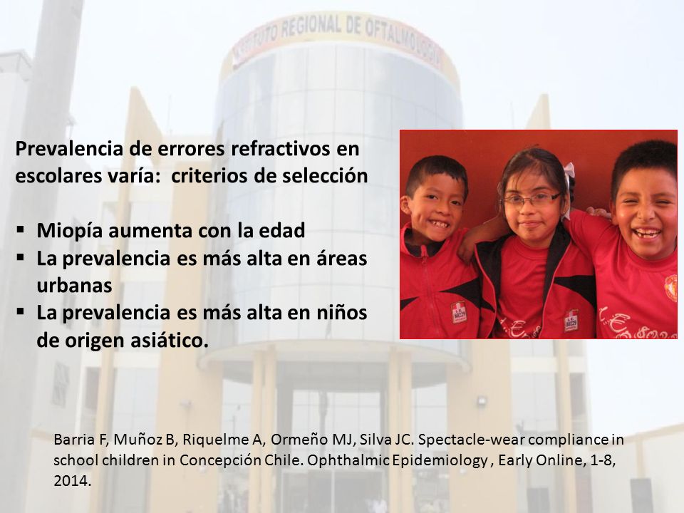 Miopía aumenta con la edad La prevalencia es más alta en áreas urbanas