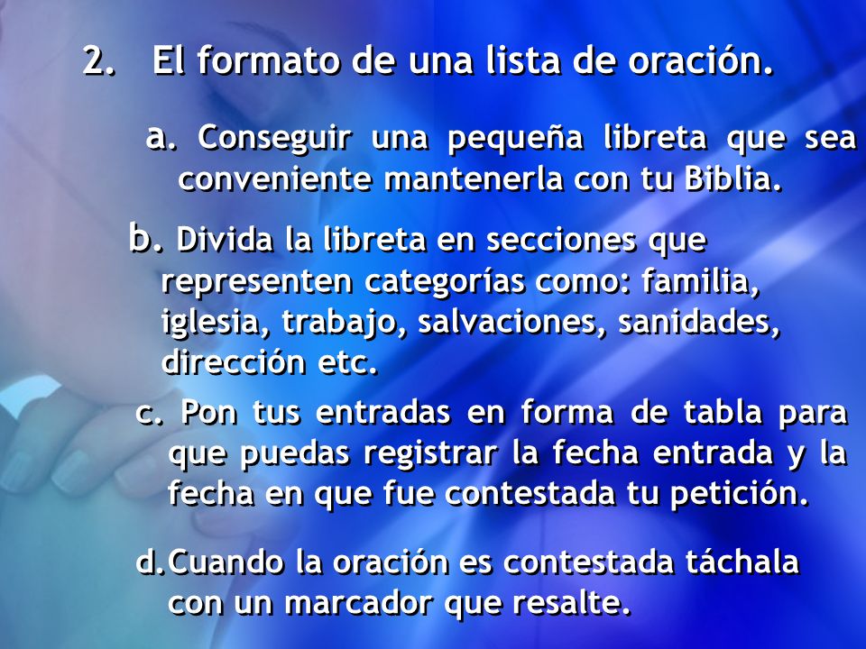 2. El formato de una lista de oración.