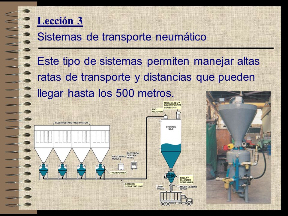 Lección 3 Sistemas de transporte neumático. Este tipo de sistemas permiten manejar altas. ratas de transporte y distancias que pueden.