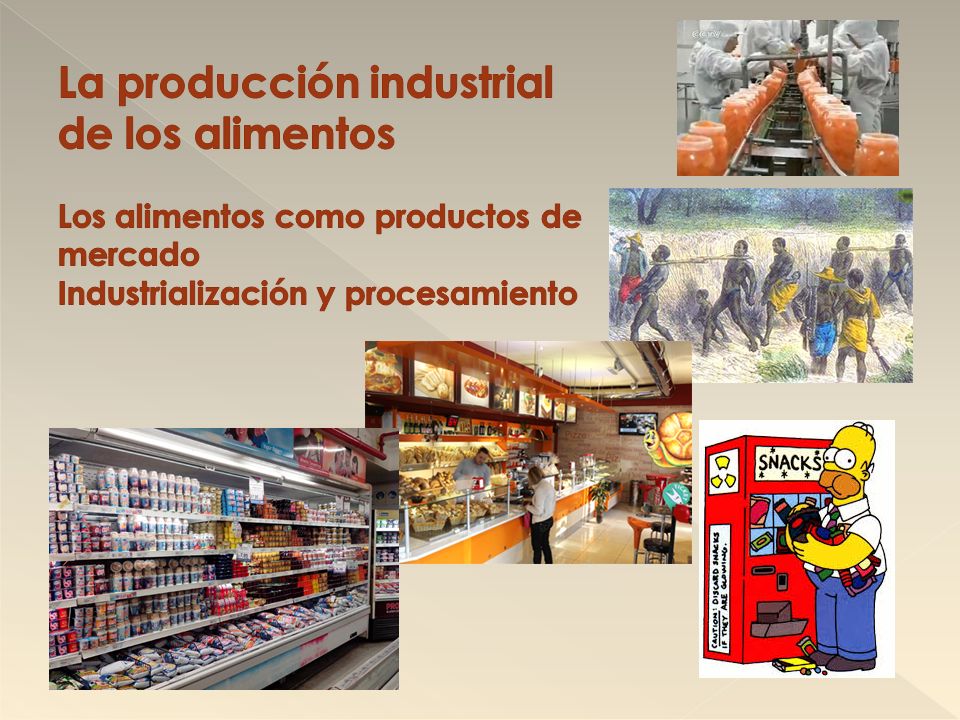 La producción industrial de los alimentos Los alimentos como productos de mercado Industrialización y procesamiento