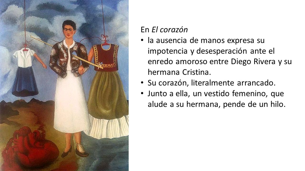 En El corazón la ausencia de manos expresa su impotencia y desesperación ante el enredo amoroso entre Diego Rivera y su hermana Cristina.