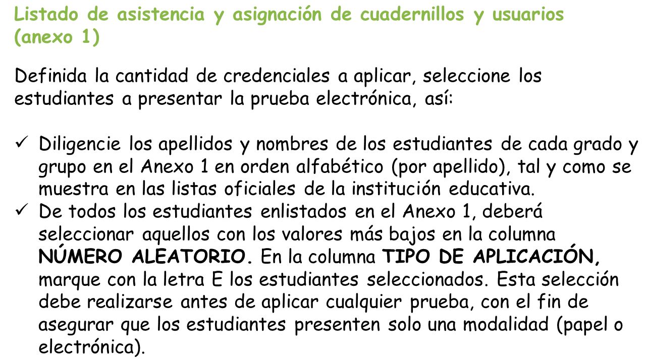 Listado de asistencia y asignación de cuadernillos y usuarios (anexo 1)