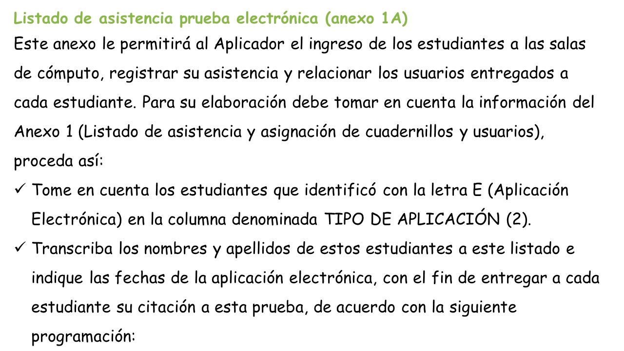 Listado de asistencia prueba electrónica (anexo 1A)