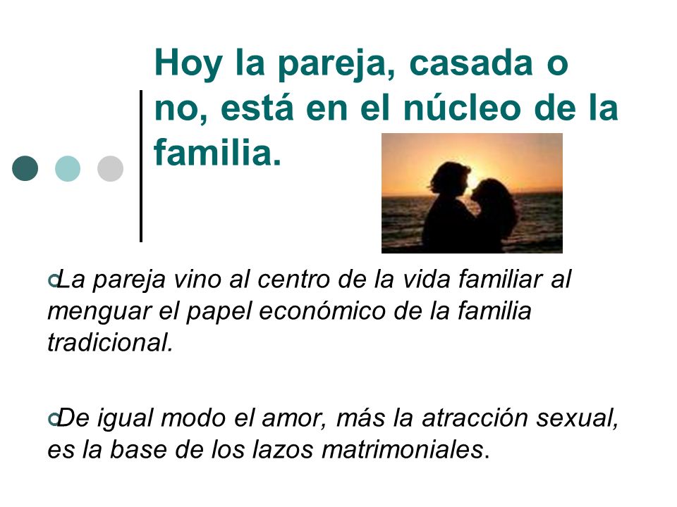 Hoy la pareja, casada o no, está en el núcleo de la familia.