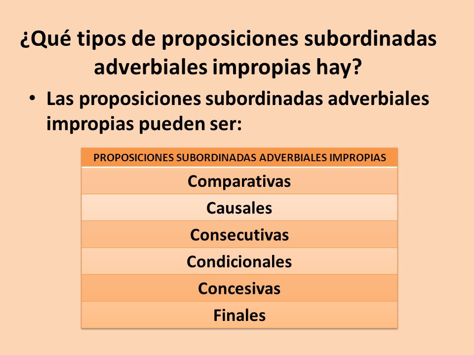 ¿Qué tipos de proposiciones subordinadas adverbiales impropias hay