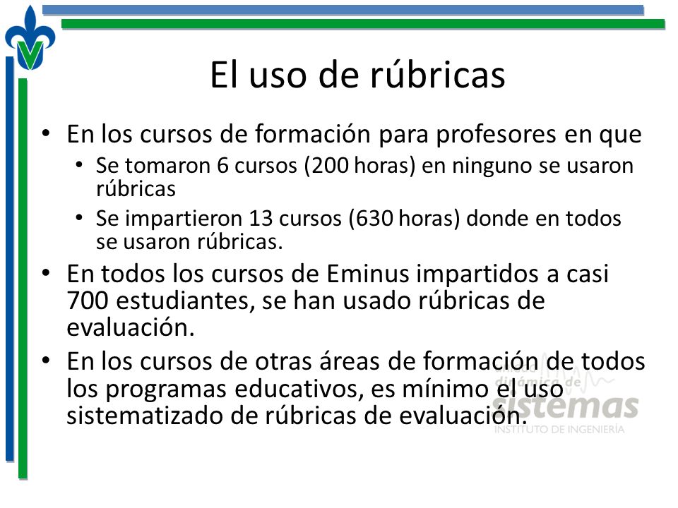 El uso de rúbricas En los cursos de formación para profesores en que
