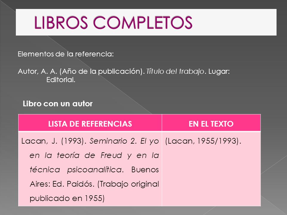 LIBROS COMPLETOS Libro con un autor LISTA DE REFERENCIAS EN EL TEXTO