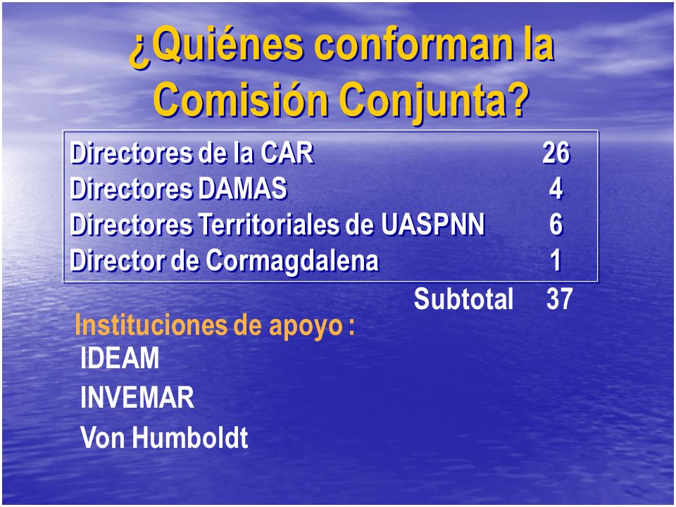 ¿Quiénes conforman la Comisión Conjunta Instituciones de apoyo :