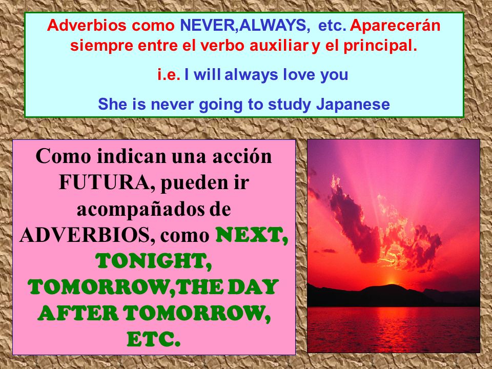 i.e. I will always love you She is never going to study Japanese