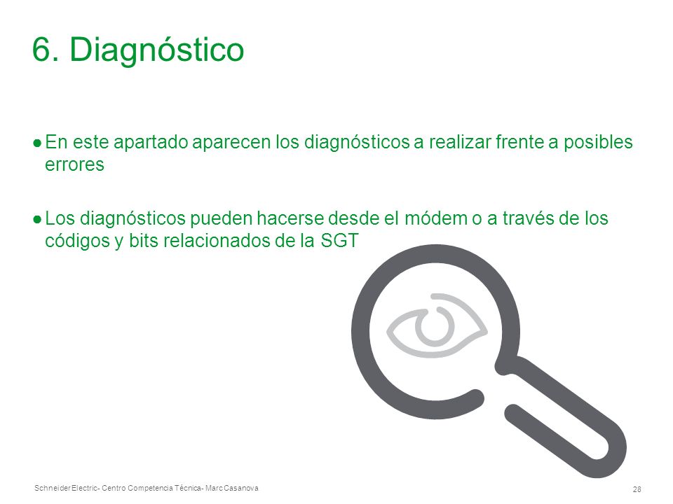 6. Diagnóstico En este apartado aparecen los diagnósticos a realizar frente a posibles errores.