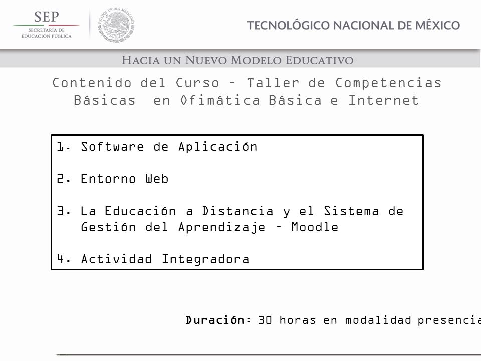 Contenido del Curso – Taller de Competencias Básicas en Ofimática Básica e Internet