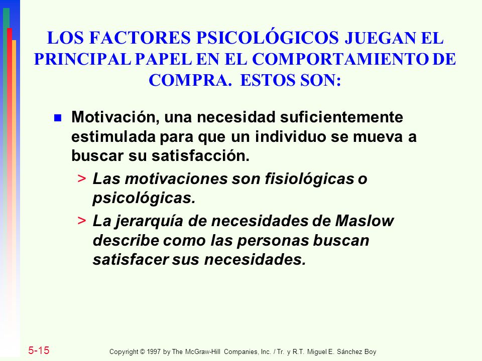 LOS FACTORES PSICOLÓGICOS JUEGAN EL PRINCIPAL PAPEL EN EL COMPORTAMIENTO DE COMPRA. ESTOS SON: