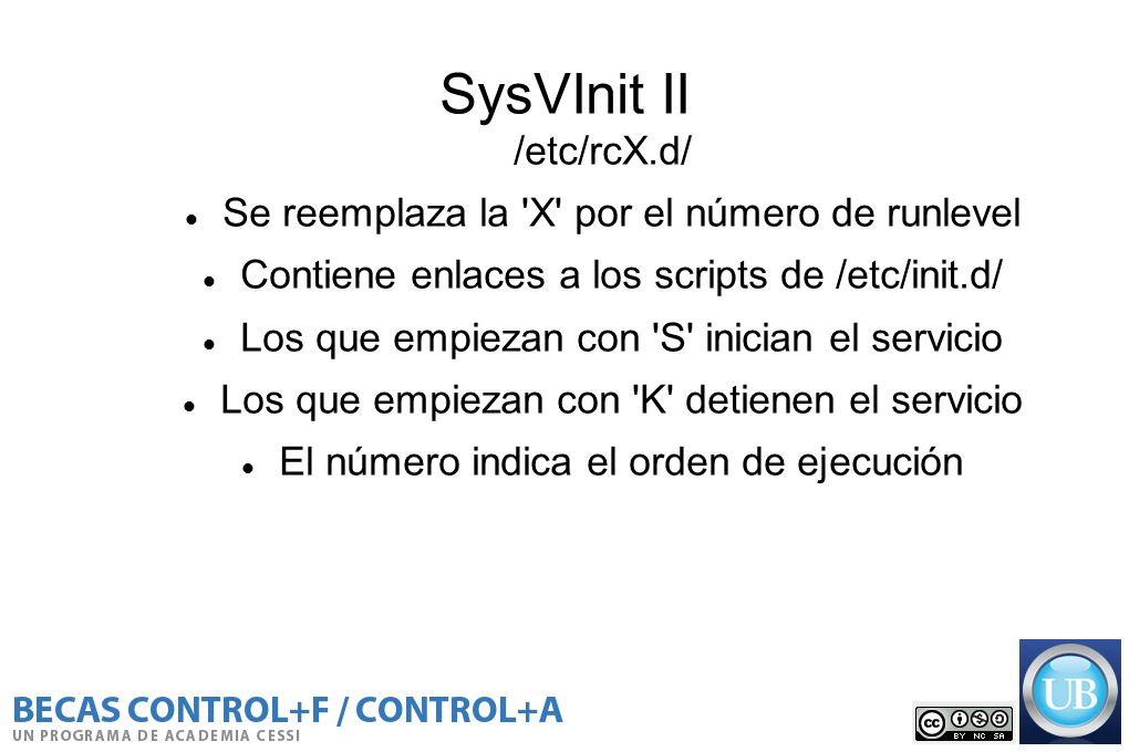 SysVInit II /etc/rcX.d/ Se reemplaza la X por el número de runlevel