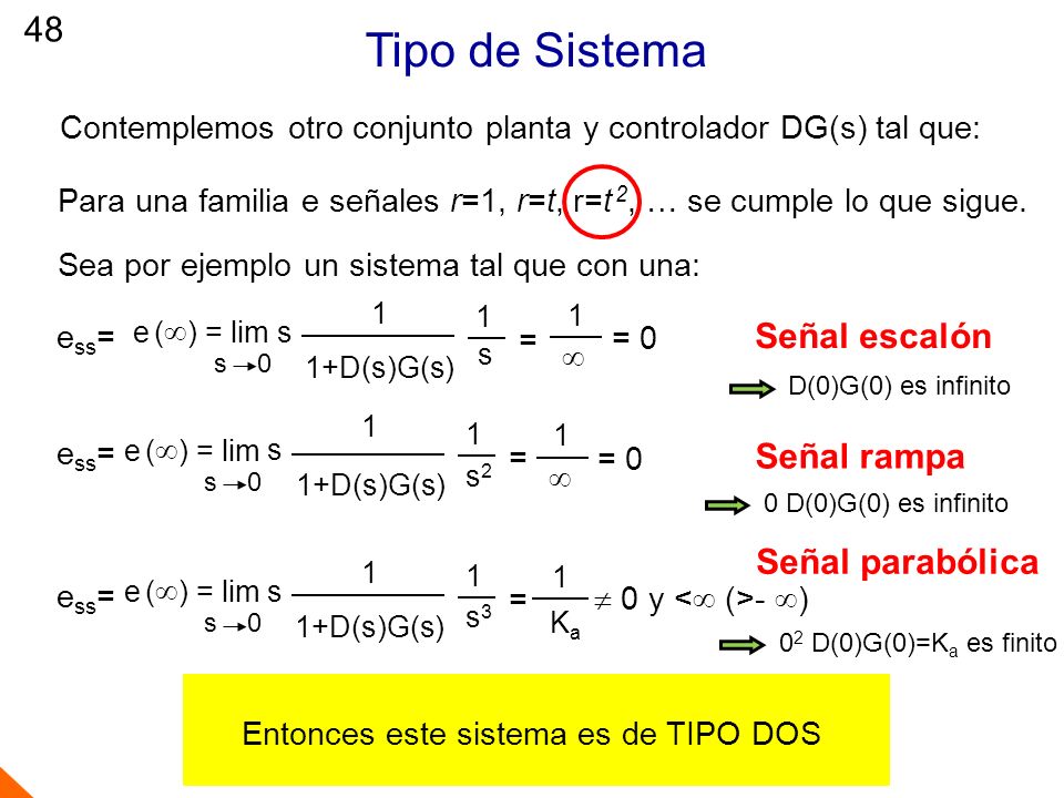 Tipo de Sistema 48 Señal escalón Señal rampa Señal parabólica
