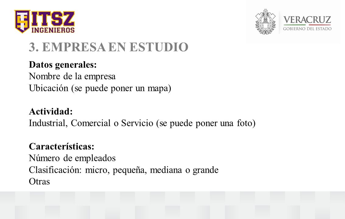 3. EMPRESA EN ESTUDIO Datos generales: Nombre de la empresa