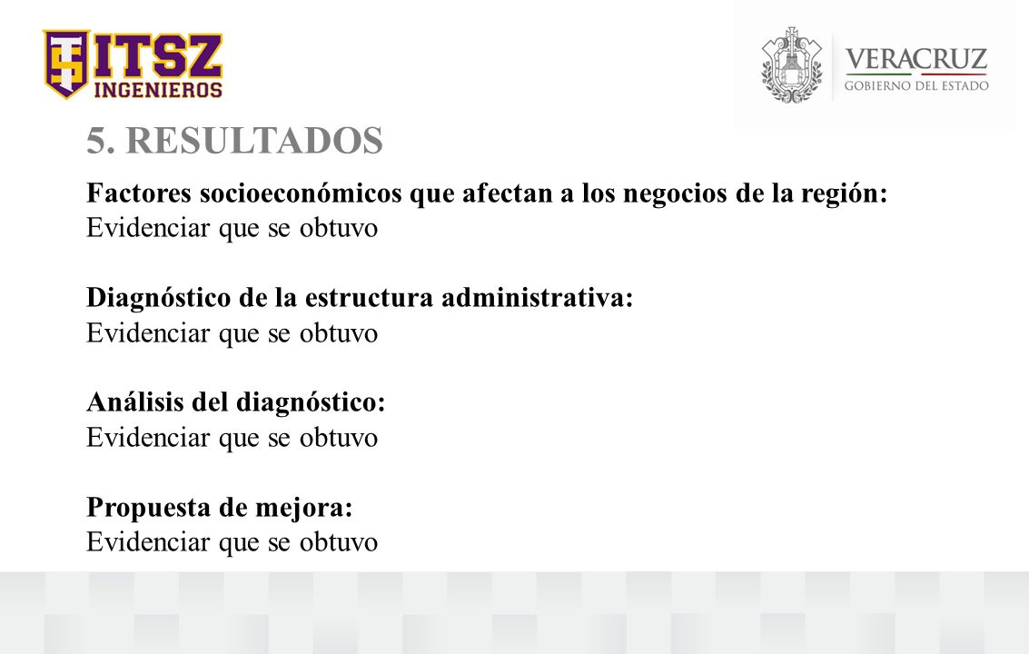 5. RESULTADOS Factores socioeconómicos que afectan a los negocios de la región: Evidenciar que se obtuvo.