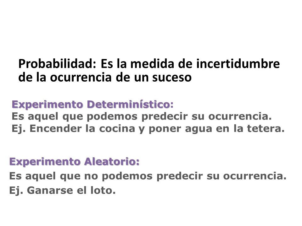 Probabilidad: Es la medida de incertidumbre de la ocurrencia de un suceso