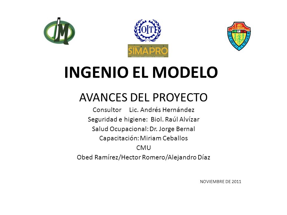INGENIO EL MODELO AVANCES DEL PROYECTO Consultor Lic. Andrés Hernández