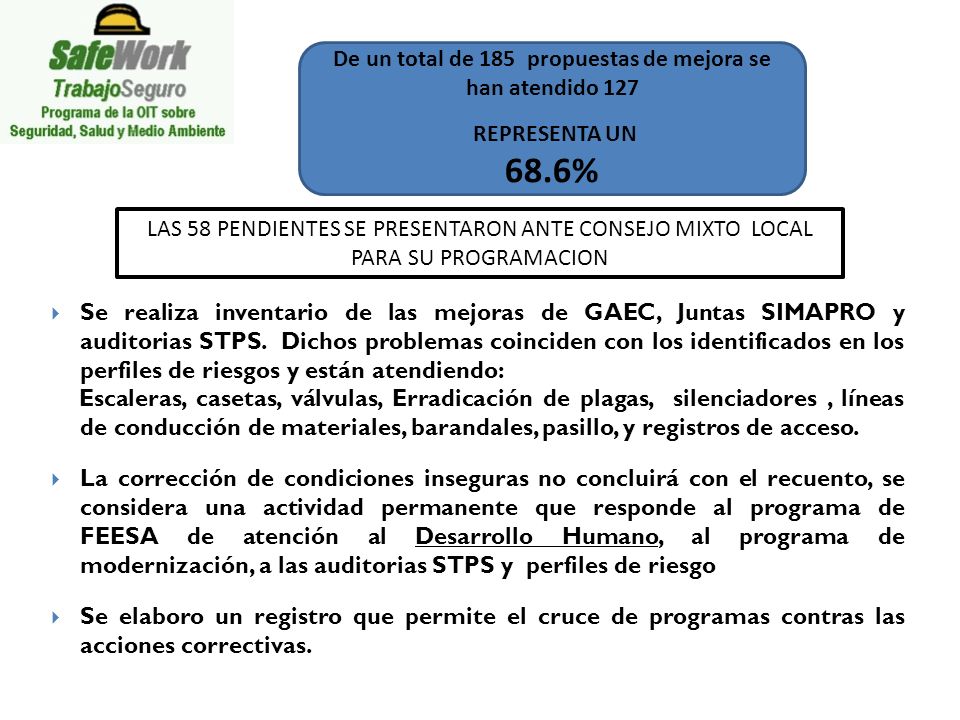 De un total de 185 propuestas de mejora se han atendido 127
