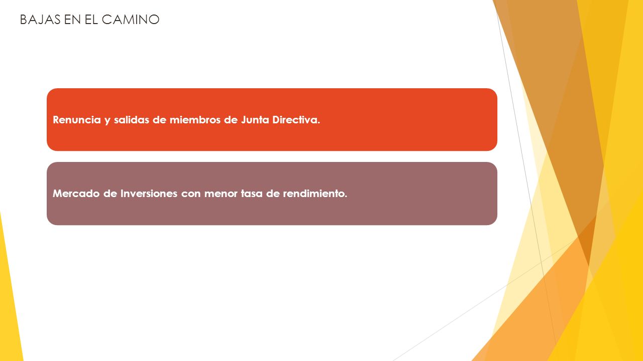 BAJAS EN EL CAMINO Renuncia y salidas de miembros de Junta Directiva.