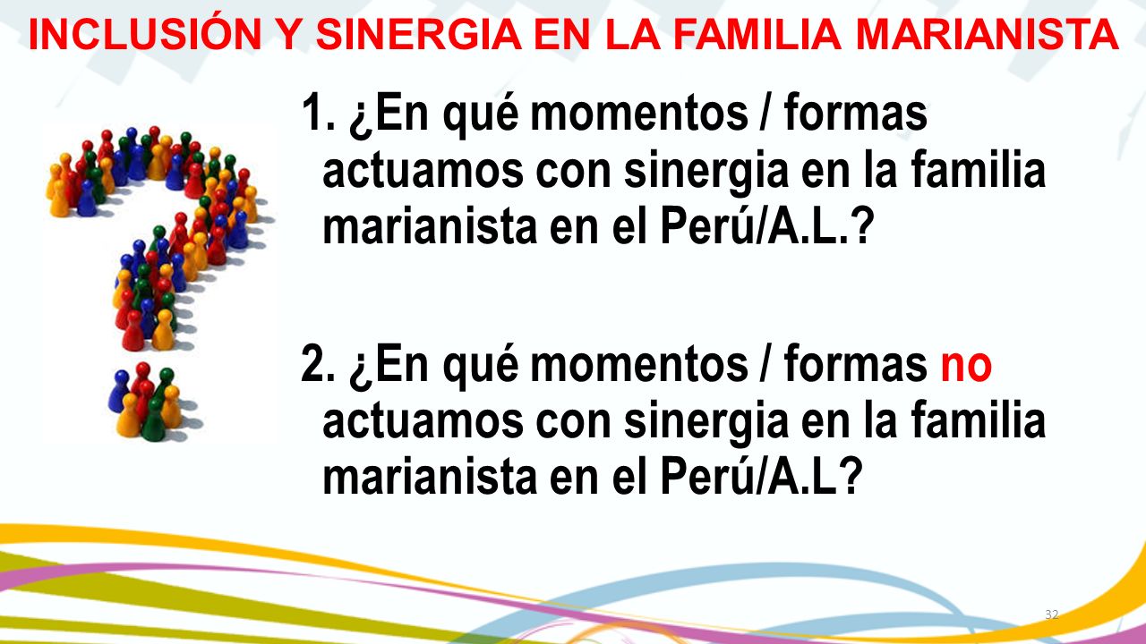 1. ¿En qué momentos / formas actuamos con sinergia en la familia marianista en el Perú/A.L.