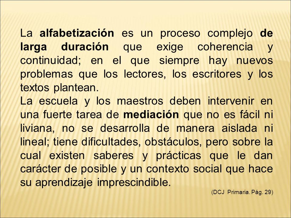 La alfabetización es un proceso complejo de larga duración que exige coherencia y continuidad; en el que siempre hay nuevos problemas que los lectores, los escritores y los textos plantean.