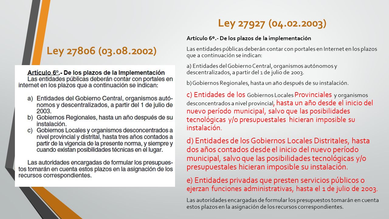 Ley ( ) Artículo 6º.- De los plazos de la implementación.