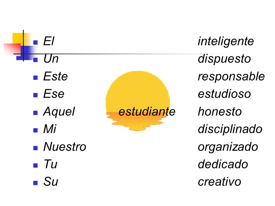 El inteligente Un dispuesto. Este responsable. Ese estudioso. Aquel estudiante honesto.