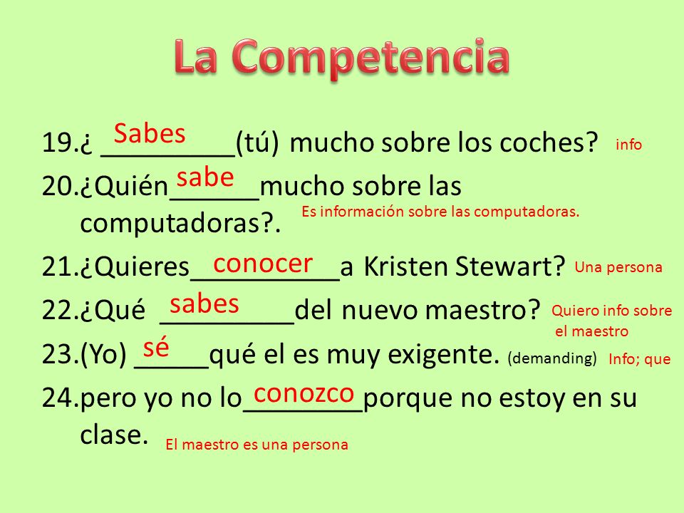La Competencia Sabes ¿ _________(tú) mucho sobre los coches