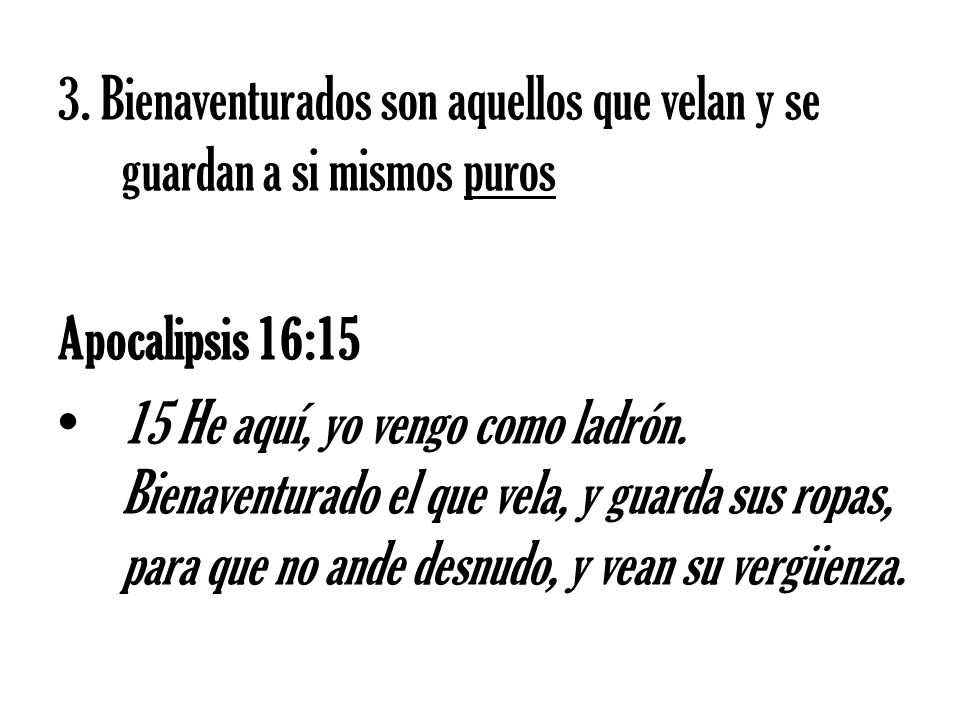 3. Bienaventurados son aquellos que velan y se guardan a si mismos puros
