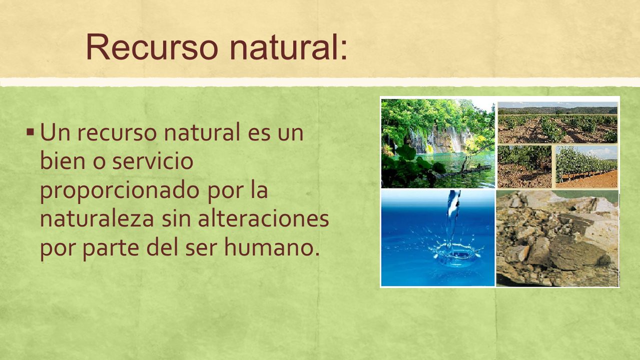 Recurso natural: Un recurso natural es un bien o servicio proporcionado por la naturaleza sin alteraciones por parte del ser humano.