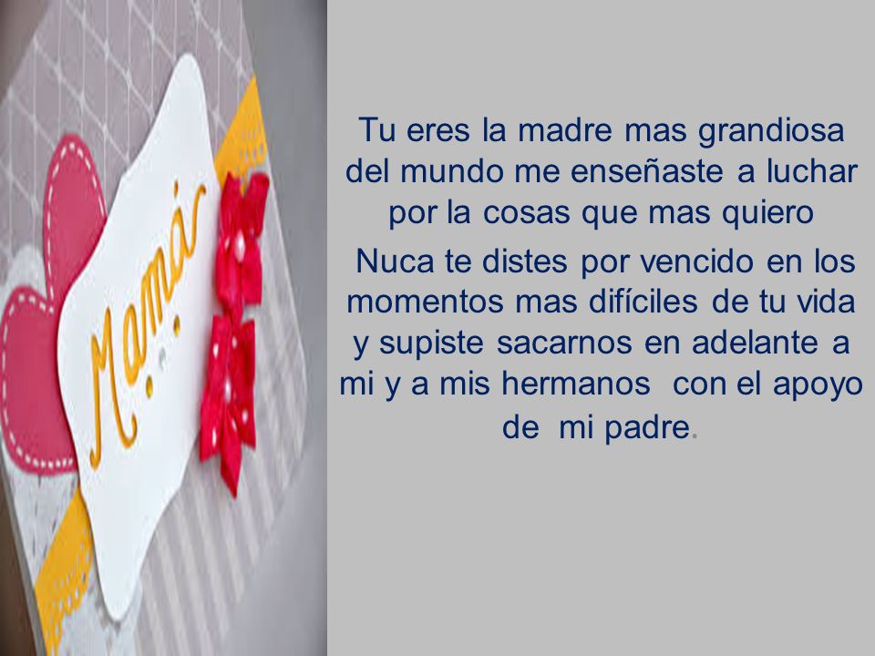 Tu eres la madre mas grandiosa del mundo me enseñaste a luchar por la cosas que mas quiero