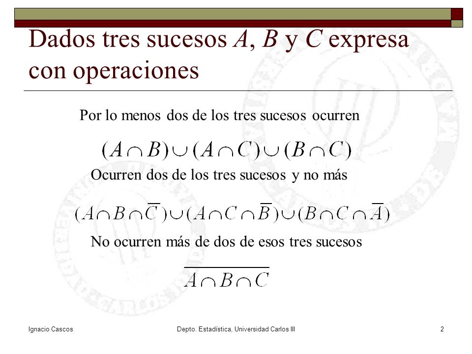 Dados tres sucesos A, B y C expresa con operaciones