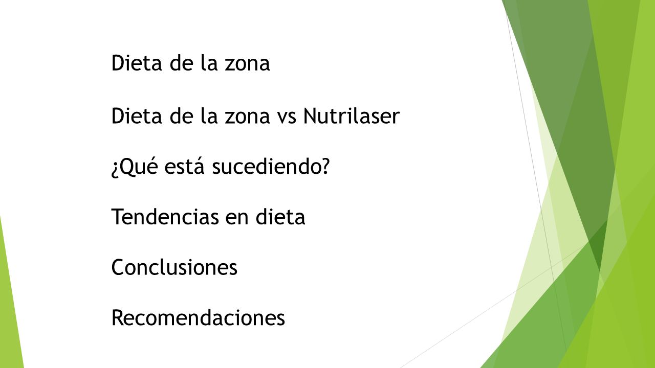 Dieta de la zona Dieta de la zona vs Nutrilaser. ¿Qué está sucediendo Tendencias en dieta. Conclusiones.
