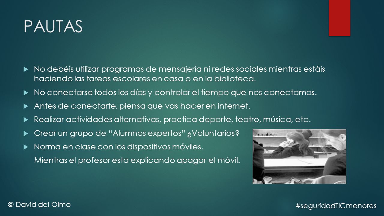 PAUTAS No debéis utilizar programas de mensajería ni redes sociales mientras estáis haciendo las tareas escolares en casa o en la biblioteca.