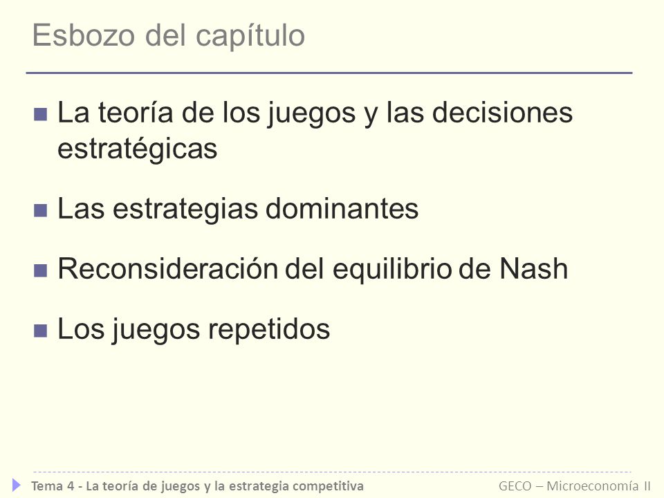 Esbozo del capítulo La teoría de los juegos y las decisiones estratégicas. Las estrategias dominantes.
