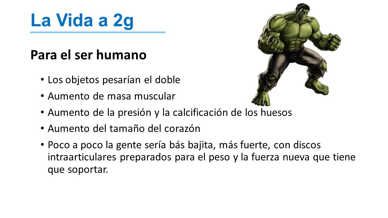 La Vida a 2g Para el ser humano Los objetos pesarían el doble