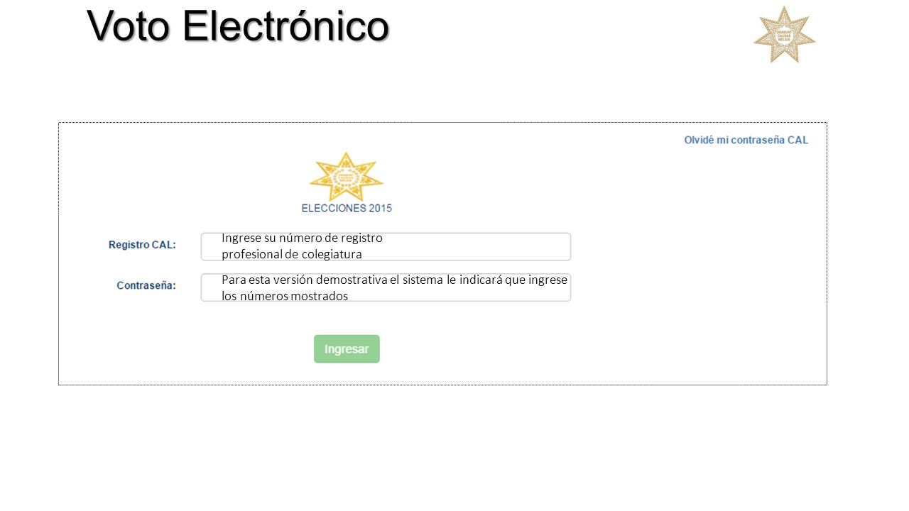 Voto Electrónico Ingrese su número de registro profesional de colegiatura.