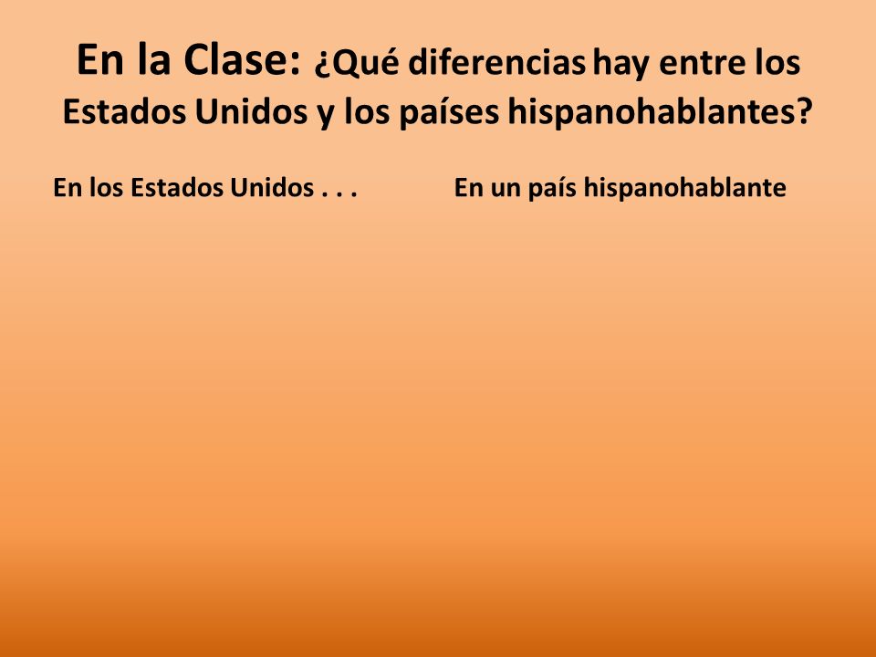 En la Clase: ¿Qué diferencias hay entre los Estados Unidos y los países hispanohablantes
