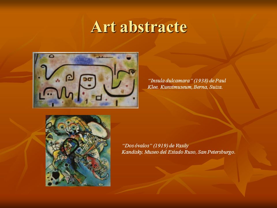 Art abstracte Insula dulcamara (1938) de Paul Klee. Kunstmuseum, Berna, Suiza. Dos óvalos (1919) de Vasily.